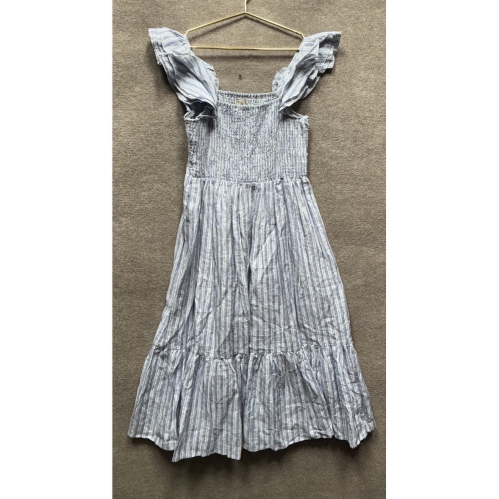 Millie Resort Travel Blue Stripe Dress Large Blue Maxi Bohemian 100%‎ Linen Boho
